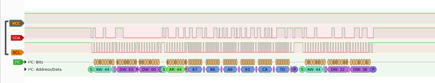 PulseView trace of I2C command with response