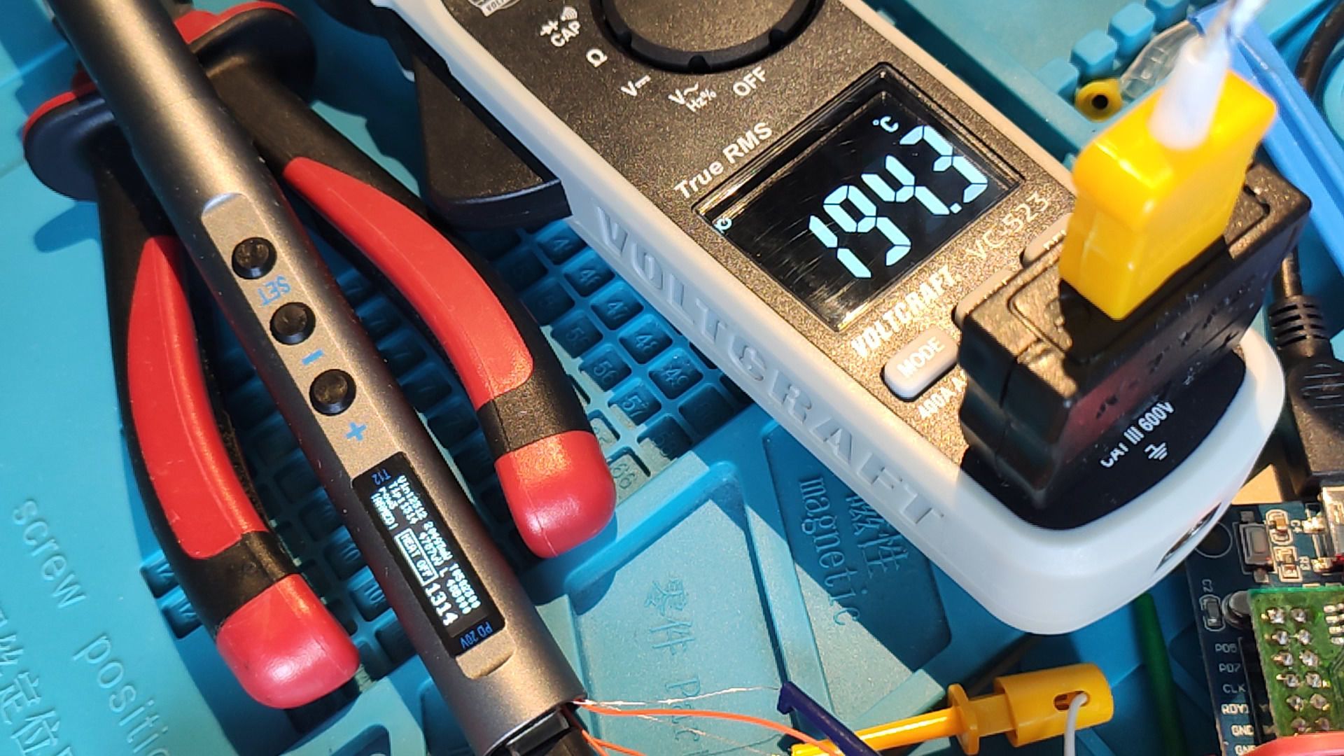 Multimeter and soldering iron