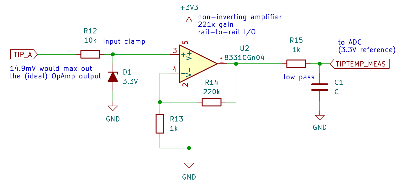 Schematic showing an op amp circuit