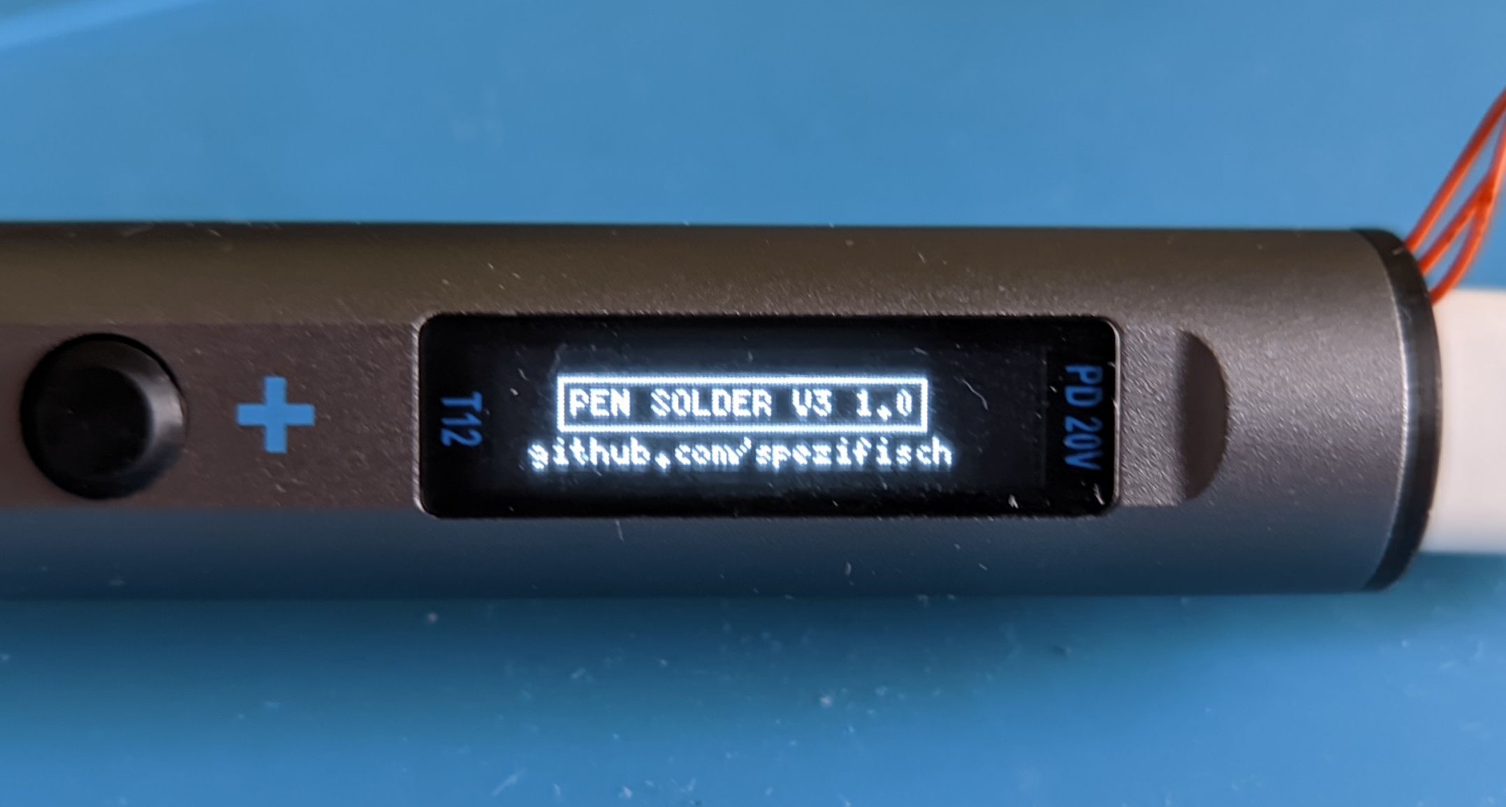 Soldering iron showing test 'Pen Solder V3 1.0' and a github link